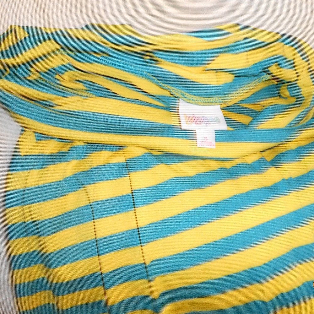 3/$35 LuLaRoe Size Small Maxi Skirt Teal Yellow Stripes Pull on Stretch